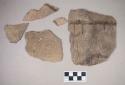 Ceramic, earthenware body sherds, cord-impressed, shell-tempered; some sherds crossmended with glue; four sherds crossmend