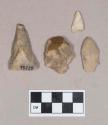 Chipped stone, scrapers; projectile point, lanceolate; biface fragment