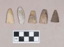 Chipped stone, projectile points, triangular and lanceolate; biface fragment