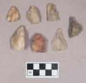 Chipped stone, flakes; scraper; biface fragment; projectile points, triangular