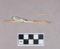 Worked animal bone perforators and perforator fragments; four objects tied together with string; two fragments crossmend