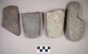 Ground stone, pecked and ground stone adze fragments; pecked and ground stone fragments, rectangular, possible adze fragments
