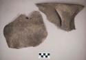 Ceramic, earthenware body, rim, and handle sherds, flared rim incised above handle, punctate around shoulder, cord-impressed body