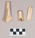 Cut and worked bird bone fragments; worked animal bone fragment, flat, grooved on one side