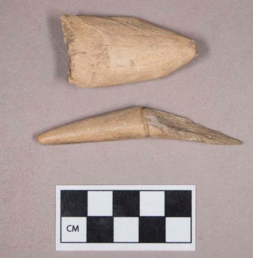 Organic, utilized antler, tapered fragment and incised tine fragment