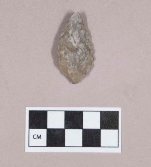 Chipped stone, biface, leaf-shaped, curved tip