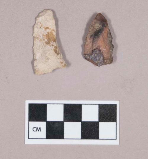 Chipped stone, projectile point, triangular, with cortex; biface, curved