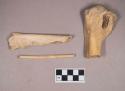 Cut and worked animal bone and bird bone fragments, one with partially tapered end