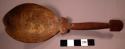 Spoon, carved wood, plain handle, knobbed end, ladle chipped