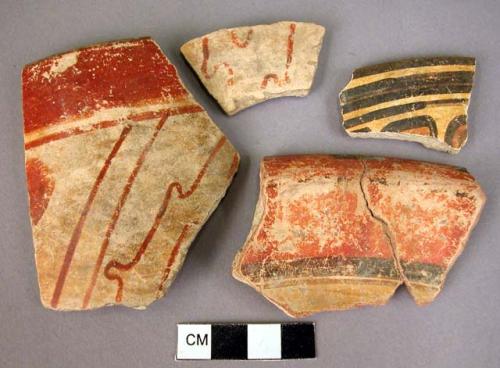 14 potsherds - rims; painted;