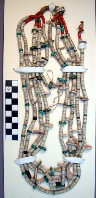 Necklace. Shell, turquoise and silver beads.