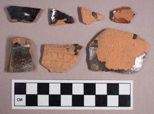 Ceramic, earthenware, black glazed redware body and rim sherds