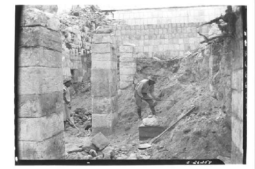 Northwest Colonnade of the Temple of Warriors during excavation