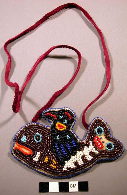 Pendant, beaded raven & killer whale figure