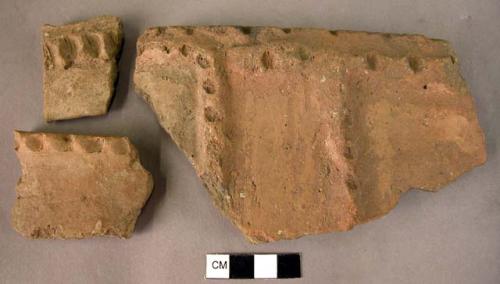 4 rim potsherds - bands with finger tip ornament (Wace & Thompson, 1912, Type B,