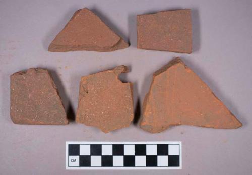 Ceramic, architectural, brick roof tile, one with boring, fragments