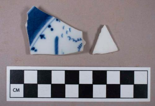 Ceramic, porcelain, hand painted blue decoration, body and base sherds