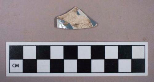 Ceramic, refined earthenware, blue banded decoration, body sherd