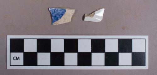 Ceramic, whiteware, blue sponge decorated, body sherds