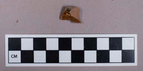 Ceramic, redware, lead glaze, Manganese mottled decoration, body sherd