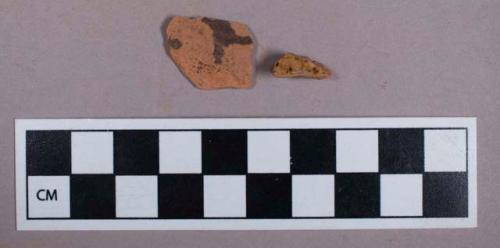 Ceramic, redware, brown lead glaze and manganese mottled, body sherds