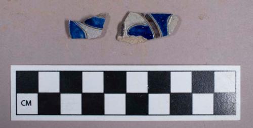 Ceramic, stoneware, grey bodied, cobalt incised decoration, body sherds