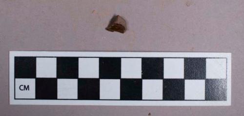 Ceramic, redware, brown lead glaze, Manganese mottled, body sherd