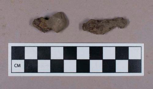 Ferrous metal, unidentified, fragment; Ferrous metal, composite object, stone adhered to ferrous metal