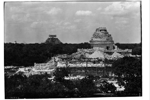 Caracol, view from Monjas tower repaired, repair of S. side of lower platform ca