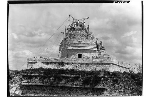 Caracol Tower. S. side under repair. View from T. of Wall Panels.