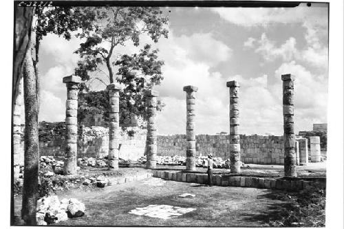 Columns restored in northwest interior of Patio Mercado.