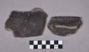 Ceramic, earthenware rim and body sherds, shell-tempered, cord-impressed, incised rim decoration, fragmented strap handles