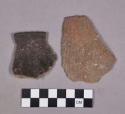 Ceramic, earthenware rim and body sherds, shell-tempered, cord-impressed and incised rim decoration