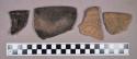 Ceramic, earthenware rim sherds, shell-tempered, incised and undecorated, strap handle