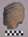 Ceramic, earthenware body sherd, shell-tempered, incised and cord-impressed