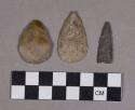 Chipped stone, scrapers and one triangular projectile point