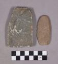 Raw material, stone, one rectangular fragment and one pebble