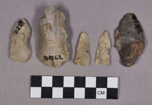 Chipped stone, biface, bifacially-worked edged tool, and triangular projectile points