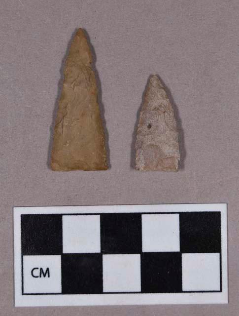 Chipped stone, projectile points, triangular, one with basal flaking