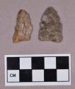 Chipped stone, projectile points, one triangular, one asymmetrical