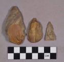 Chipped stone, scraper, triangular projectile point, and biface