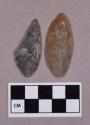 Chipped stone, one edged tool and one leaf-shaped projectile point