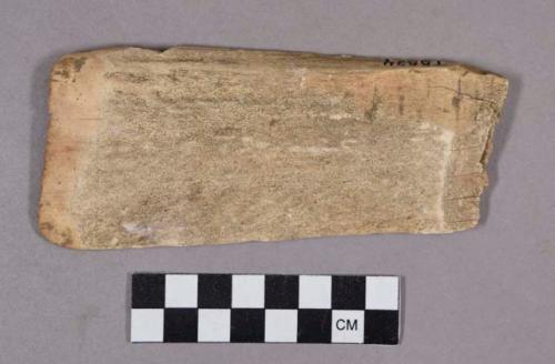 Organic, utilized antler, rectangular-shaped object with sharpened edge