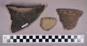 Ceramic, earthenware rim and body sherds, shell-tempered, cord impressed, incised, and punctate, burned; mended and crossmends