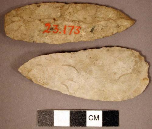 Chipped stone, ovate biface and lanceolate projectile point