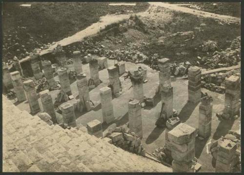 Temple of Warriors, Northwest Colonnade after excavation