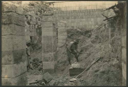 Temple of Warriors, Northwest Colonnade, during excavation