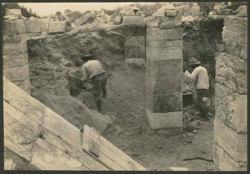 Temple of Warriors, Northwest Colonnade during excavation