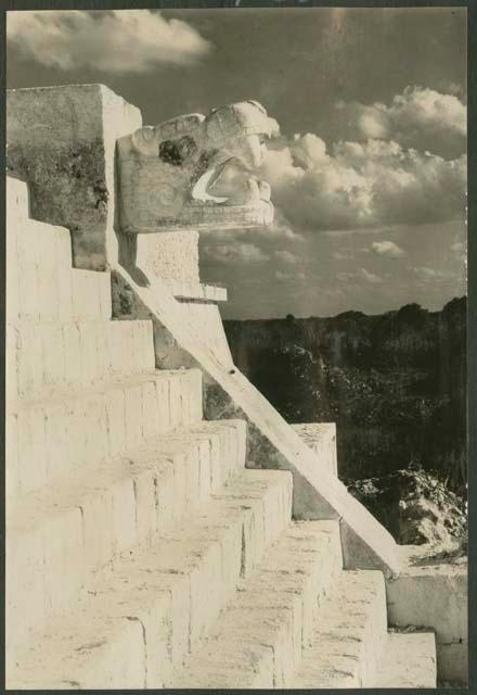 Temple of Warriors, south balustrade, serpent head