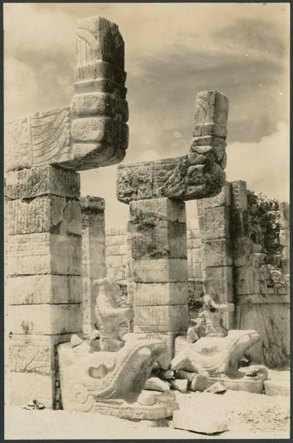 Temple of Warriors, pair of Feathered Serpent columns